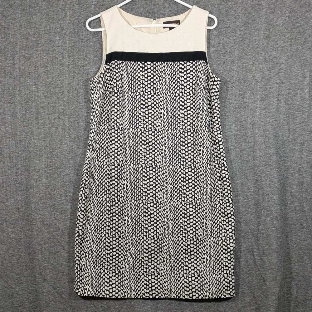 Dana Buchman Sheath Dress Black Cream Colorblock Animal Pebble Print Mod Size 10